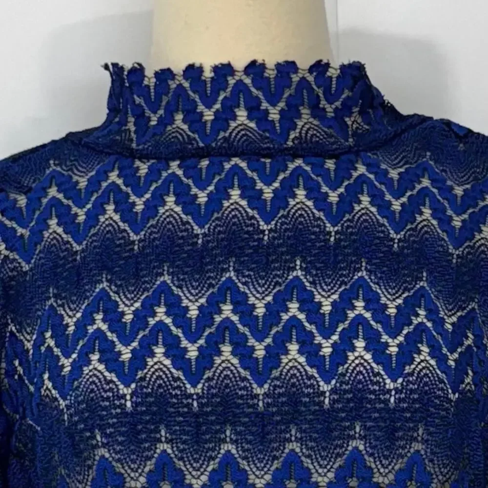 Free People Simone Lace Mini Dress Long Sleeve Zig Zag Cobalt Blue L No Slip
